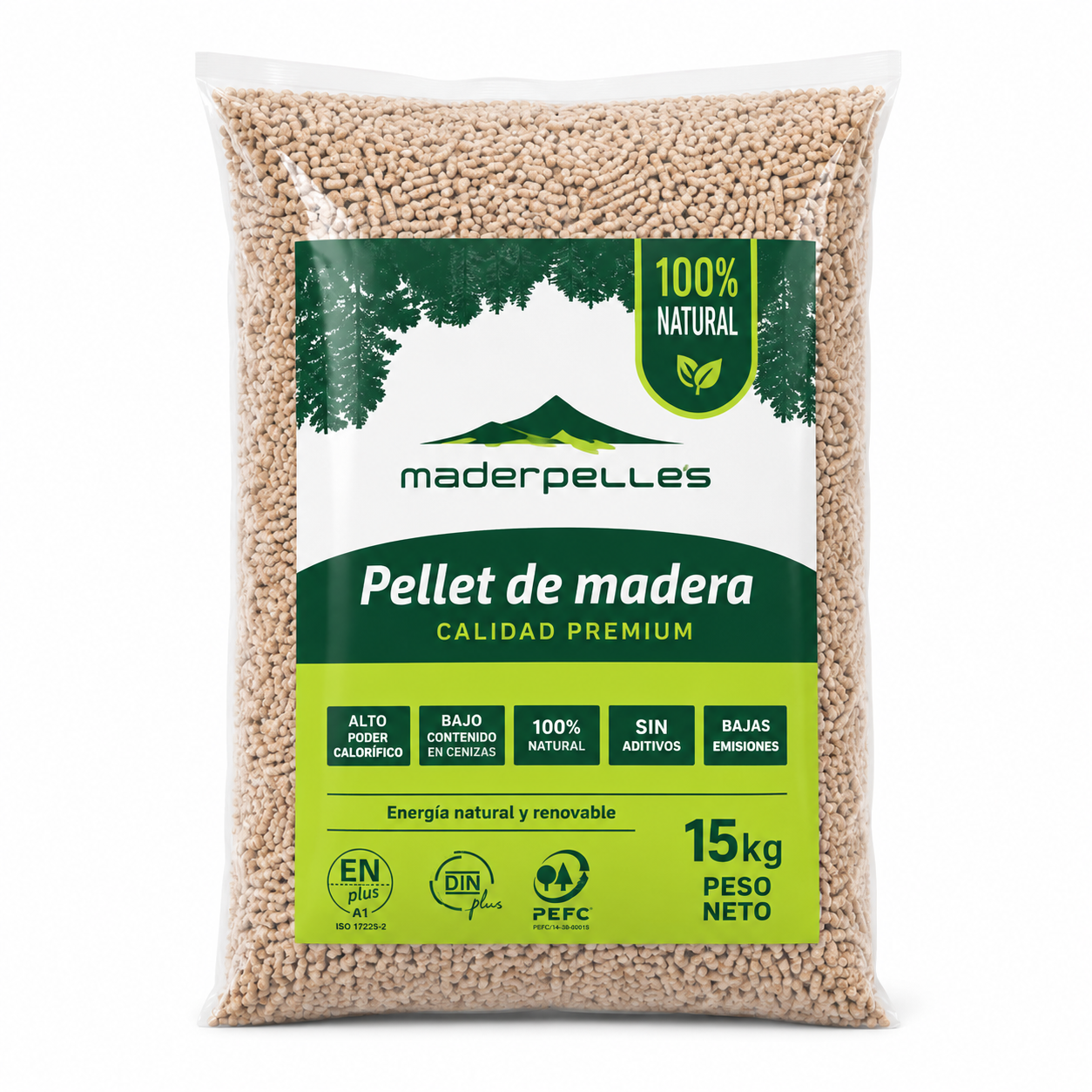 Pellets Palé de 70 Sacos de 15 kg DIN Plus